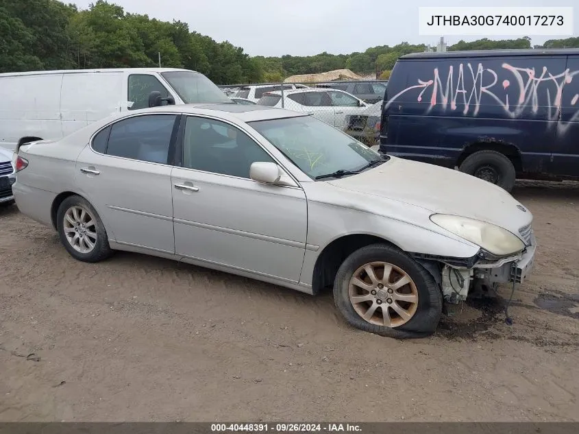 2004 Lexus Es 330 VIN: JTHBA30G740017273 Lot: 40448391