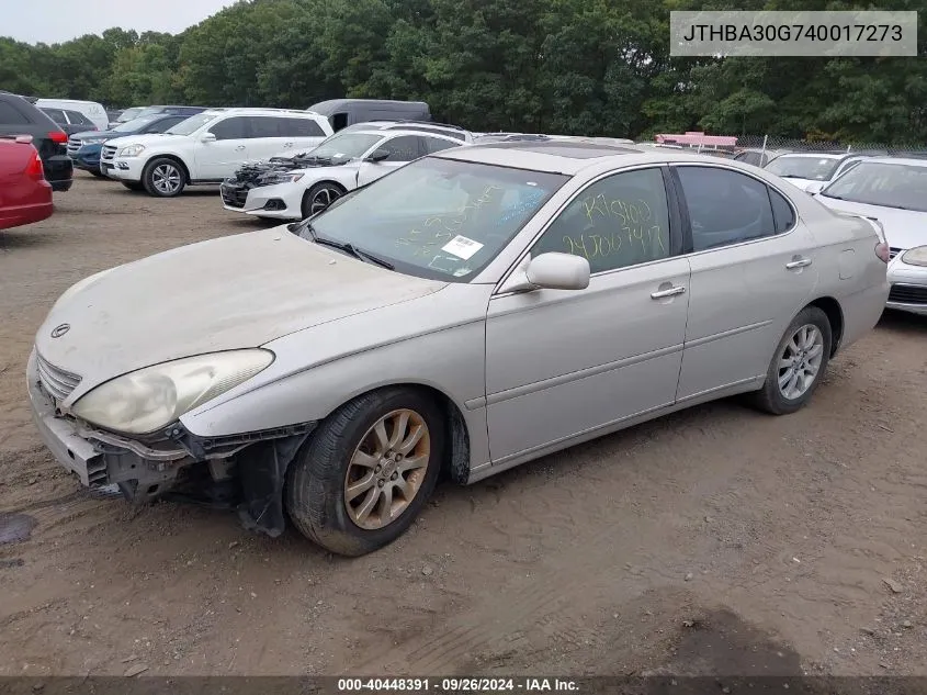 2004 Lexus Es 330 VIN: JTHBA30G740017273 Lot: 40448391