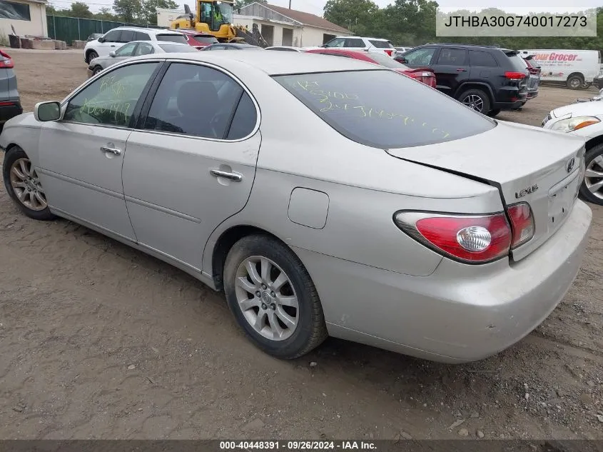 2004 Lexus Es 330 VIN: JTHBA30G740017273 Lot: 40448391