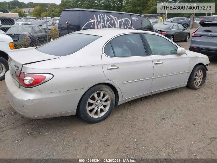 2004 Lexus Es 330 VIN: JTHBA30G740017273 Lot: 40448391