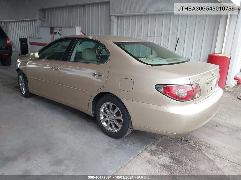 2004 Lexus Es 330 330 VIN: JTHBA30G545010759 Lot: 40477891