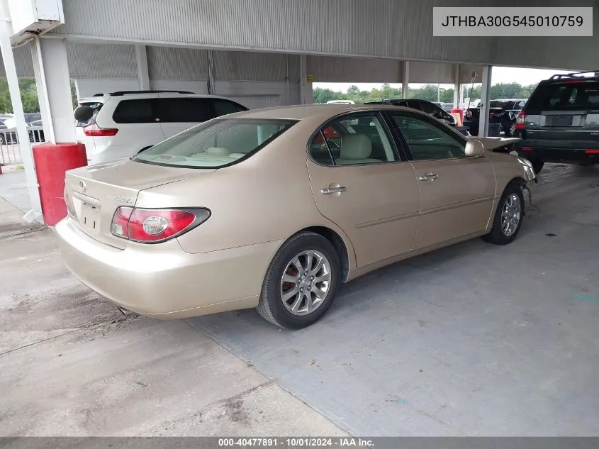 2004 Lexus Es 330 330 VIN: JTHBA30G545010759 Lot: 40477891