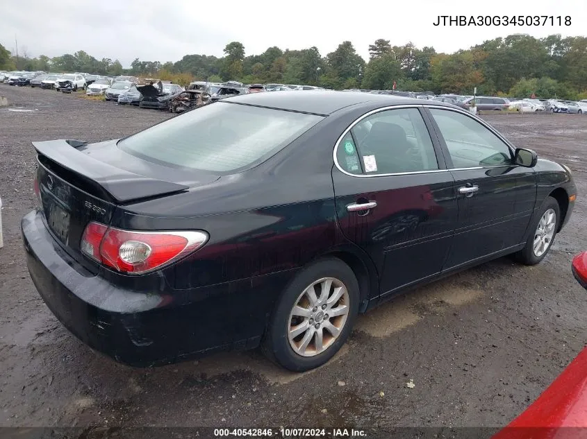 2004 Lexus Es 330 VIN: JTHBA30G345037118 Lot: 40542846