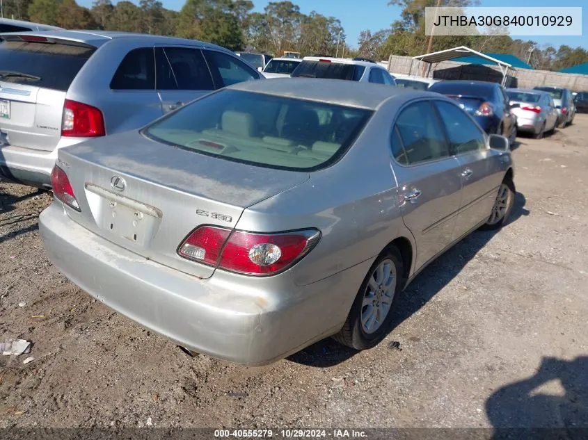 2004 Lexus Es 330 VIN: JTHBA30G840010929 Lot: 40555279