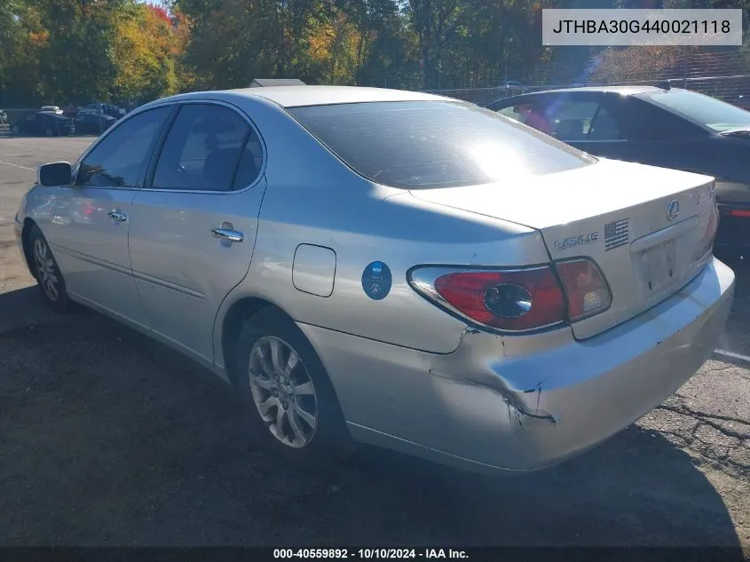 2004 Lexus Es 330 VIN: JTHBA30G440021118 Lot: 40559892