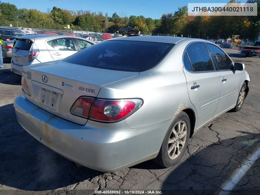 2004 Lexus Es 330 VIN: JTHBA30G440021118 Lot: 40559892