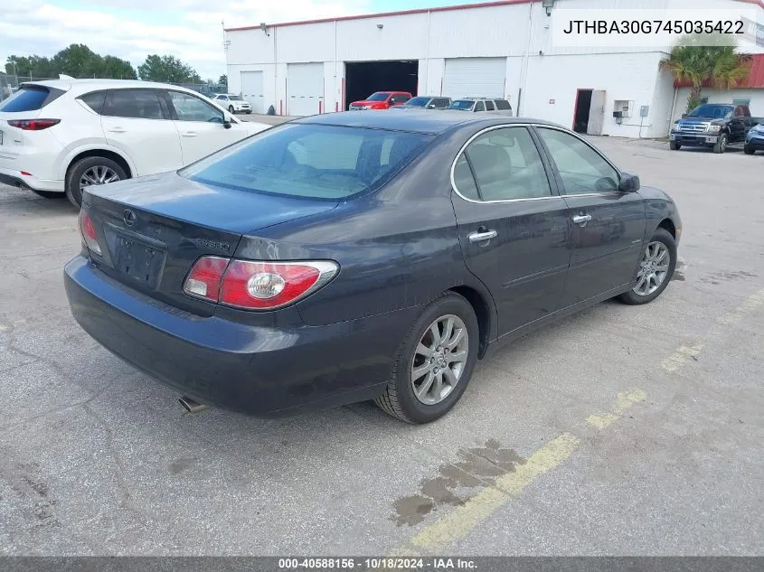 2004 Lexus Es 330 VIN: JTHBA30G745035422 Lot: 40588156