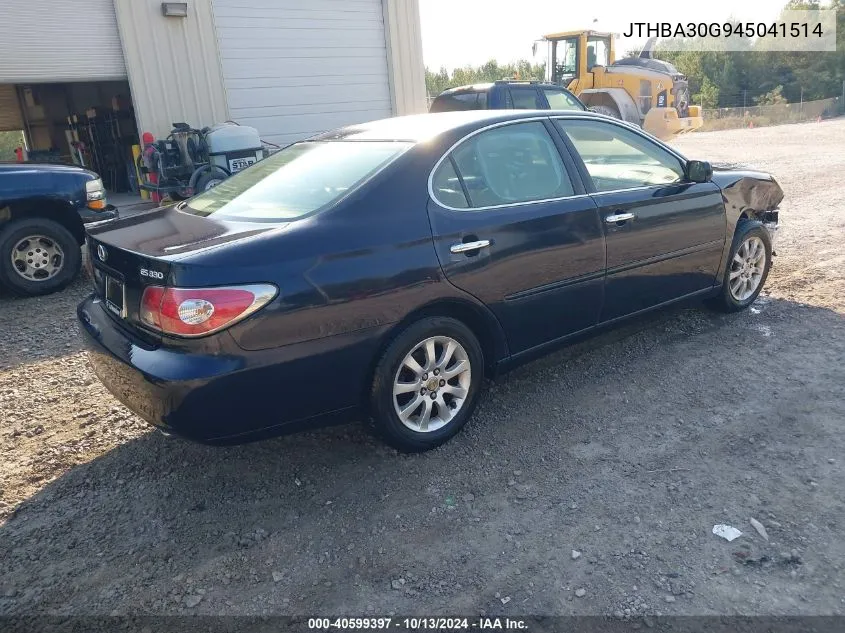 2004 Lexus Es 330 330 VIN: JTHBA30G945041514 Lot: 40599397