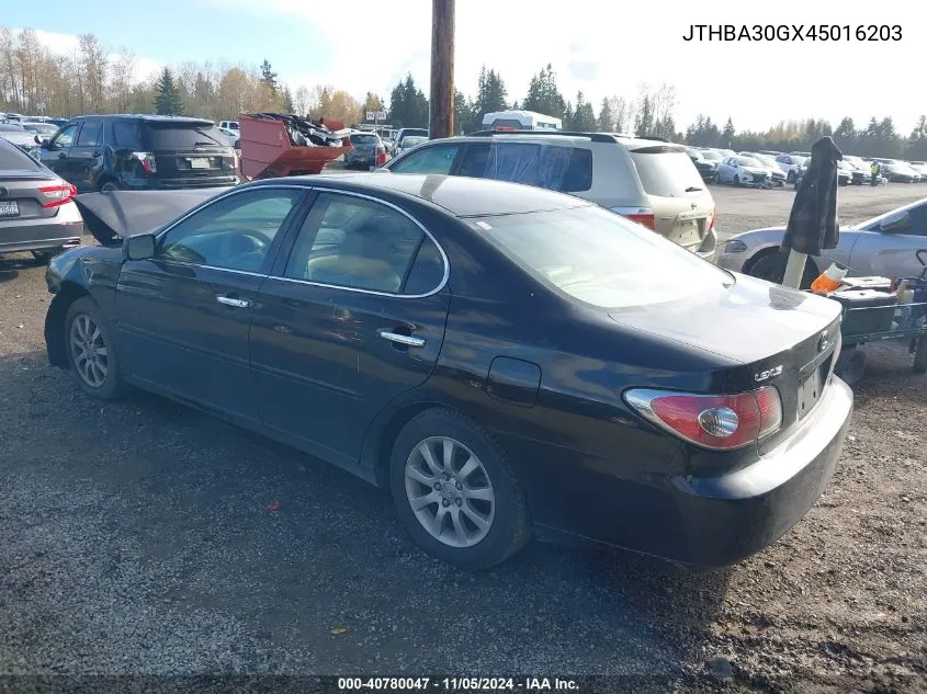 2004 Lexus Es 330 Base (A5) VIN: JTHBA30GX45016203 Lot: 40780047