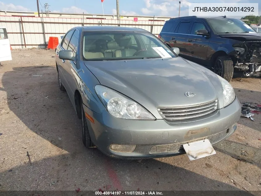 2004 Lexus Es 330 Base (A5) VIN: JTHBA30G740014292 Lot: 40814197