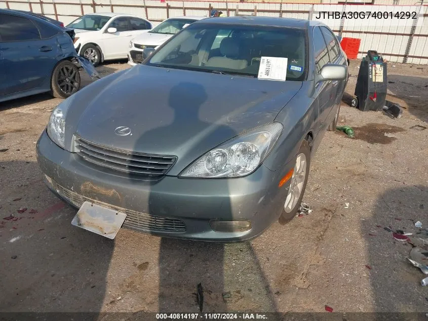 2004 Lexus Es 330 Base (A5) VIN: JTHBA30G740014292 Lot: 40814197