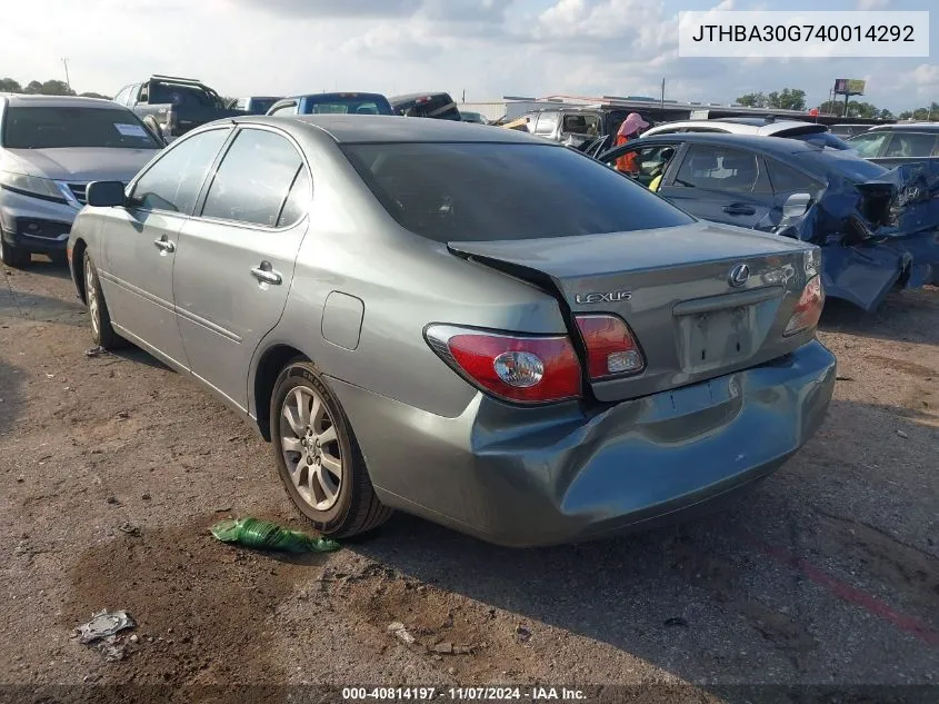 2004 Lexus Es 330 Base (A5) VIN: JTHBA30G740014292 Lot: 40814197