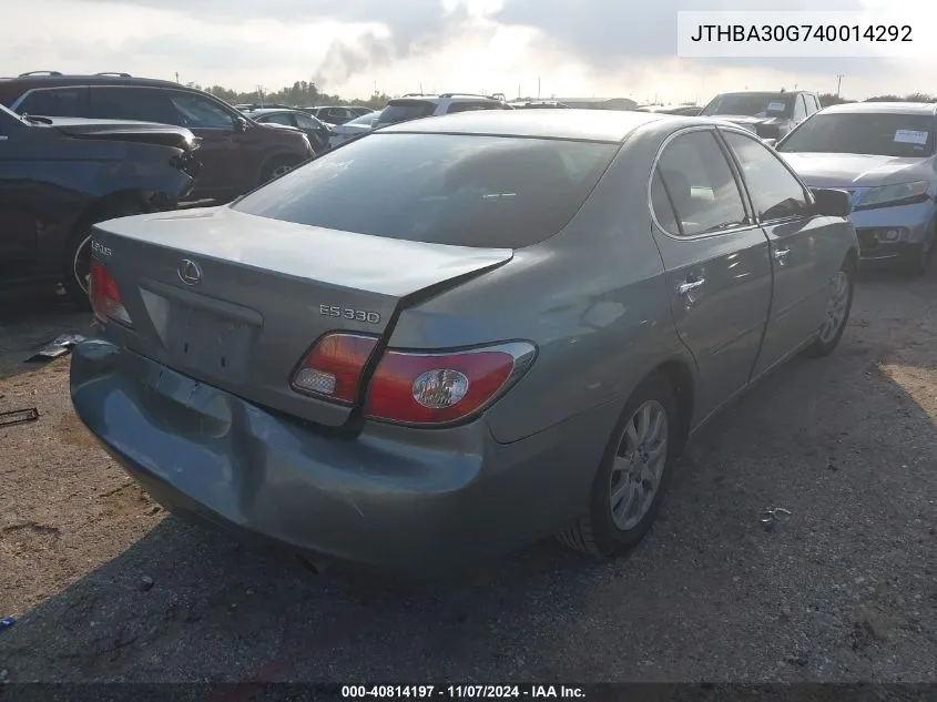 2004 Lexus Es 330 Base (A5) VIN: JTHBA30G740014292 Lot: 40814197