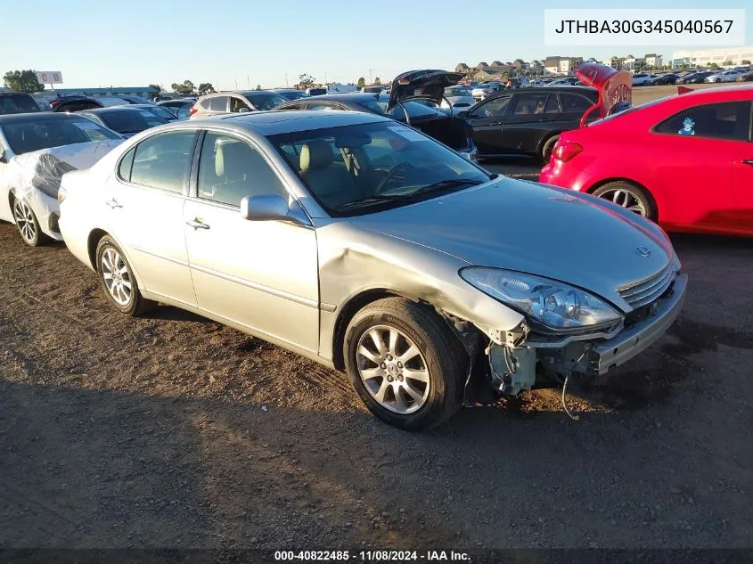 2004 Lexus Es 330 VIN: JTHBA30G345040567 Lot: 40822485