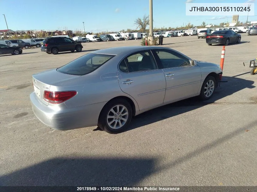 2005 Lexus Es 330 VIN: JTHBA30G155110245 Lot: 20178949