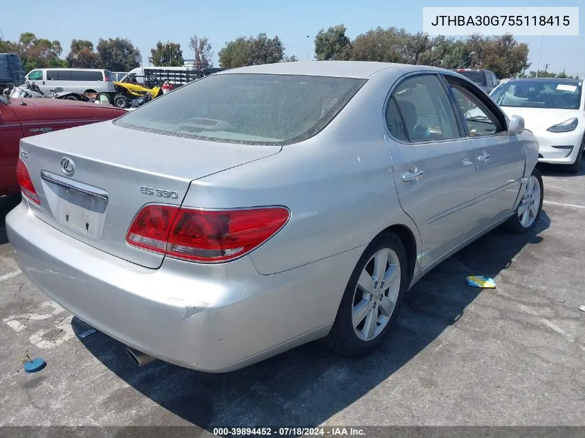 2005 Lexus Es 330 VIN: JTHBA30G755118415 Lot: 39894452