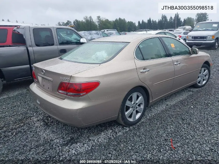 2005 Lexus Es 330 VIN: JTHBA30G355098518 Lot: 39956068