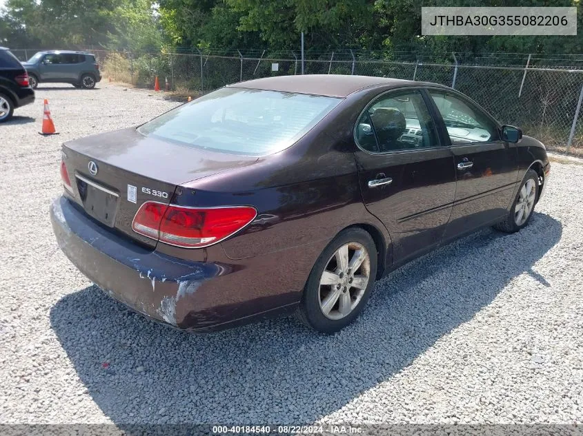 2005 Lexus Es 330 VIN: JTHBA30G355082206 Lot: 40184540