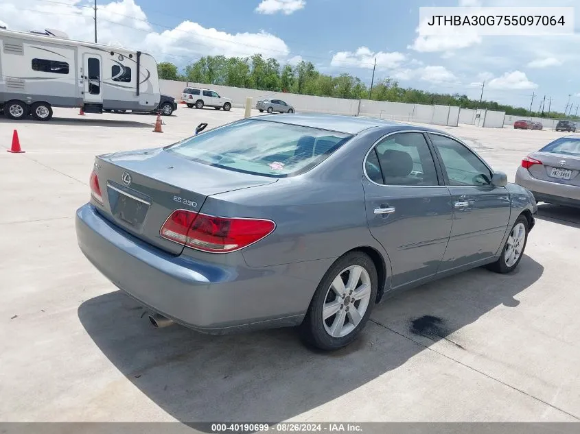 2005 Lexus Es 330 VIN: JTHBA30G755097064 Lot: 40190699