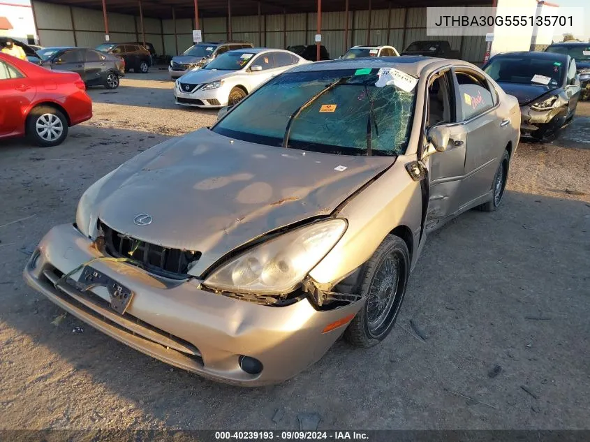 2005 Lexus Es 330 VIN: JTHBA30G555135701 Lot: 40239193