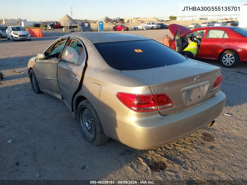 2005 Lexus Es 330 VIN: JTHBA30G555135701 Lot: 40239193