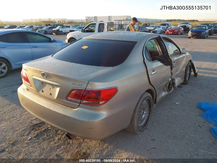 2005 Lexus Es 330 VIN: JTHBA30G555135701 Lot: 40239193