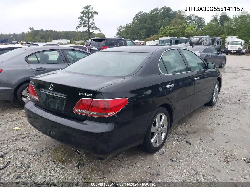 2005 Lexus Es 330 VIN: JTHBA30G555141157 Lot: 40353541