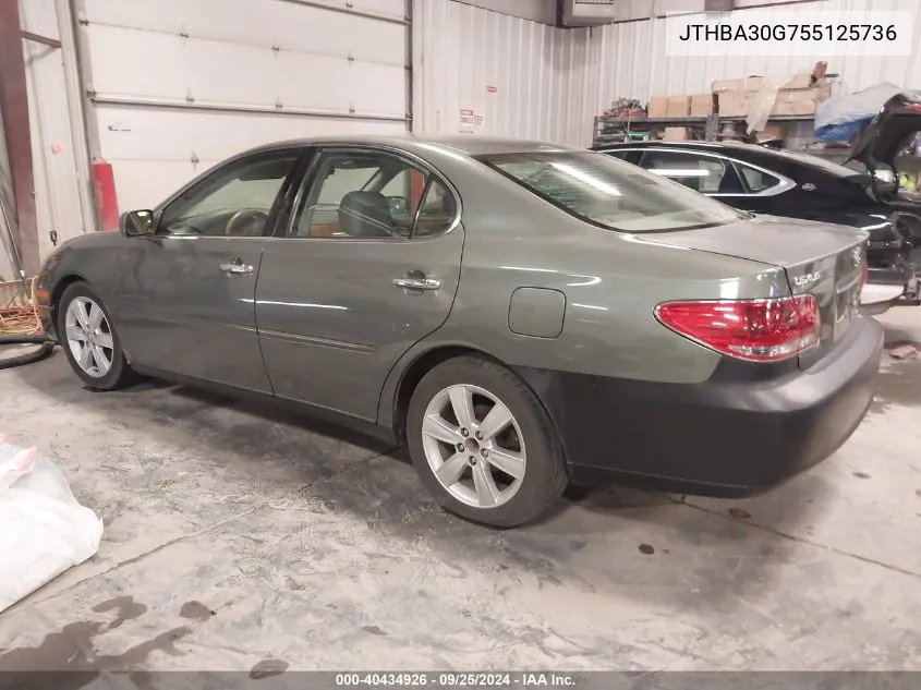 2005 Lexus Es 330 VIN: JTHBA30G755125736 Lot: 40434926