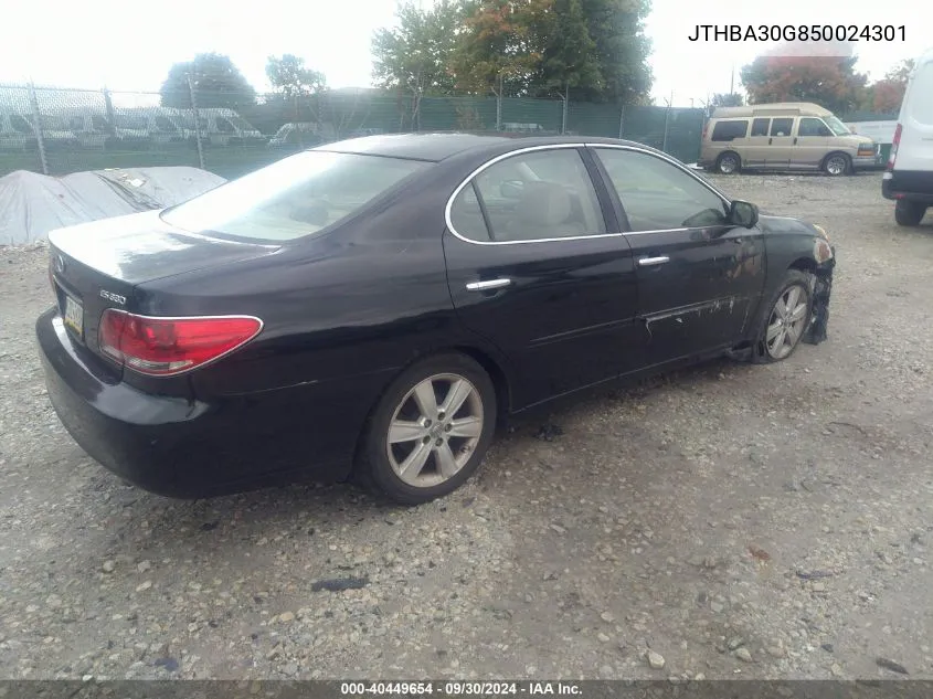 2005 Lexus Es 330 VIN: JTHBA30G850024301 Lot: 40449654