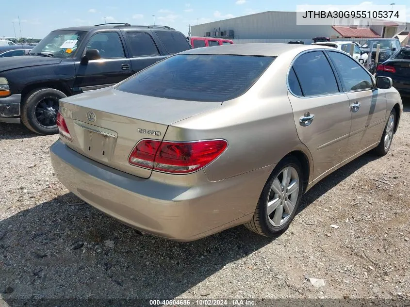 2005 Lexus Es 330 VIN: JTHBA30G955105374 Lot: 40504686