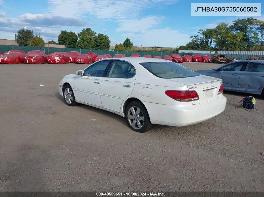 2005 Lexus Es 330 VIN: JTHBA30G755060502 Lot: 40559651