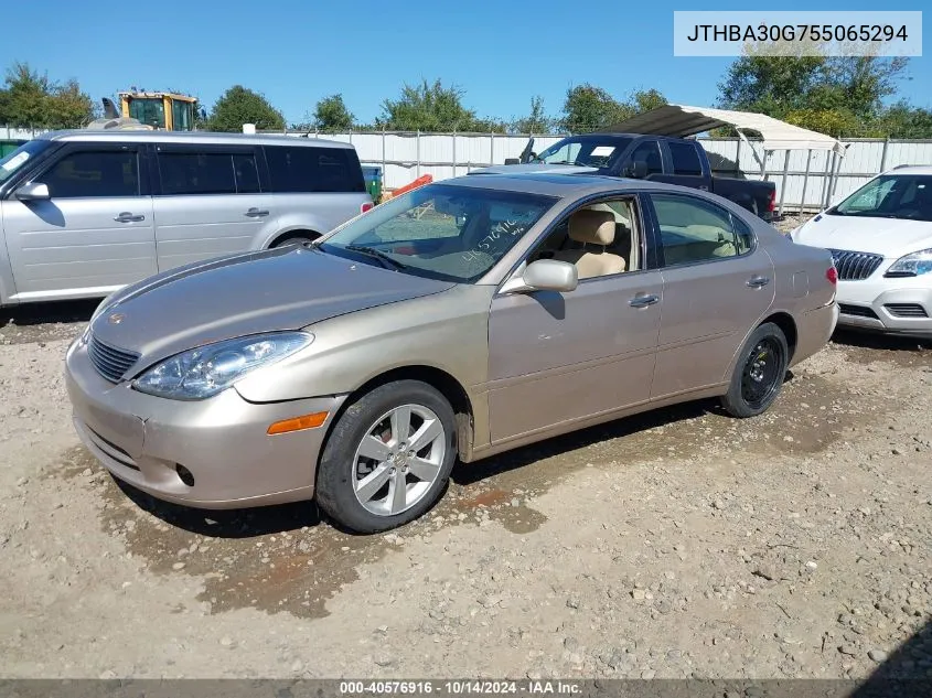 2005 Lexus Es 330 VIN: JTHBA30G755065294 Lot: 40576916