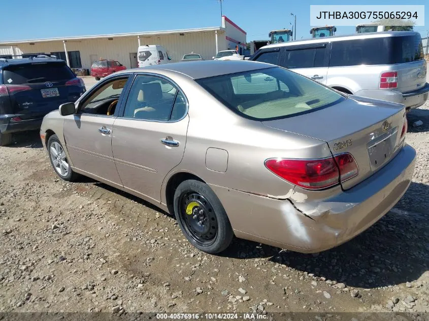 2005 Lexus Es 330 VIN: JTHBA30G755065294 Lot: 40576916