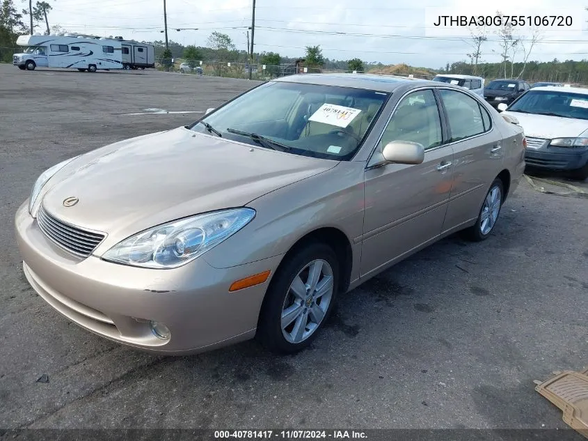 2005 Lexus Es 330 VIN: JTHBA30G755106720 Lot: 40781417