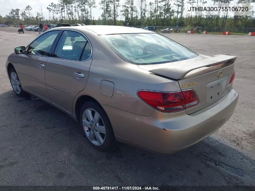 2005 Lexus Es 330 VIN: JTHBA30G755106720 Lot: 40781417