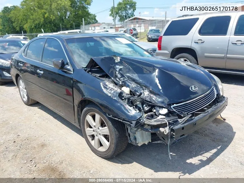 2006 Lexus Es 330 VIN: JTHBA30G265170178 Lot: 39856495