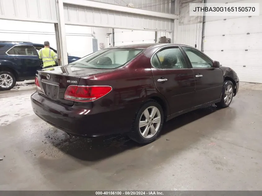 2006 Lexus Es 330 VIN: JTHBA30G165150570 Lot: 40156100