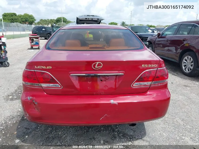 2006 Lexus Es 330 VIN: JTHBA30G165174092 Lot: 40264759