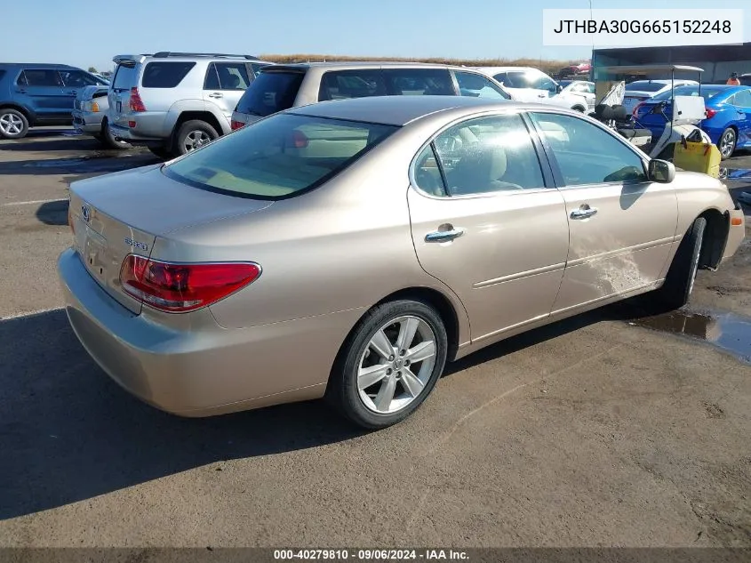 2006 Lexus Es 330 VIN: JTHBA30G665152248 Lot: 40279810