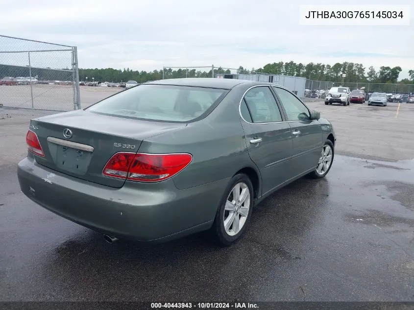 2006 Lexus Es 330 VIN: JTHBA30G765145034 Lot: 40443943