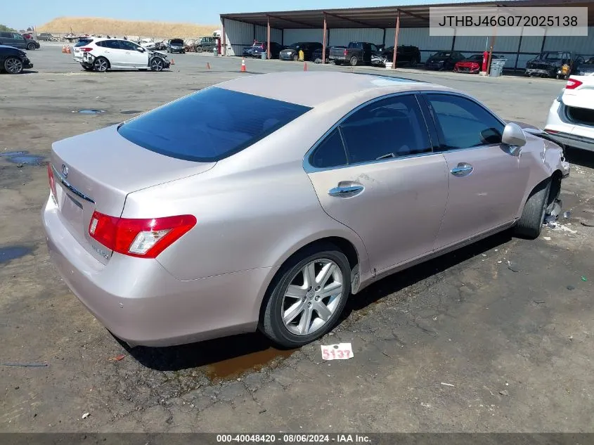 2007 Lexus Es 350 VIN: JTHBJ46G072025138 Lot: 40048420