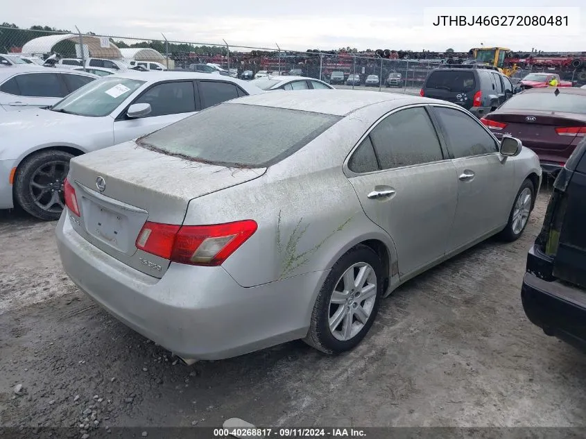 2007 Lexus Es 350 VIN: JTHBJ46G272080481 Lot: 40268817