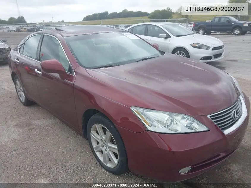 2007 Lexus Es 350 VIN: JTHBJ46G872003937 Lot: 40283371