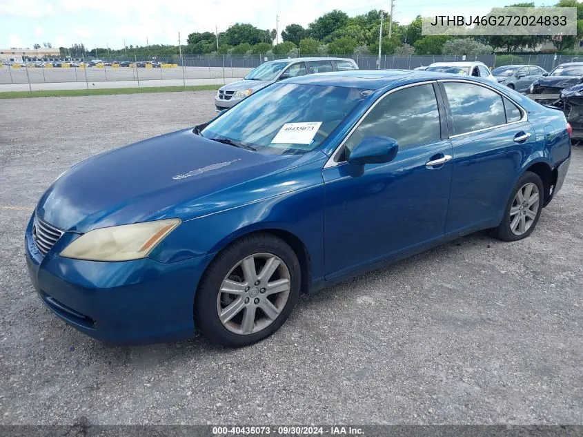 2007 Lexus Es 350 350 VIN: JTHBJ46G272024833 Lot: 40435073