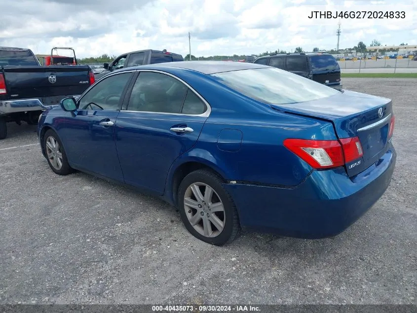 2007 Lexus Es 350 350 VIN: JTHBJ46G272024833 Lot: 40435073