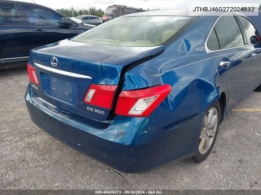 2007 Lexus Es 350 350 VIN: JTHBJ46G272024833 Lot: 40435073