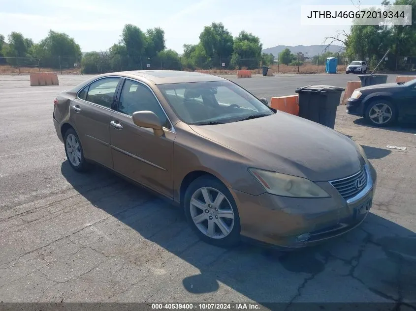 2007 Lexus Es 350 350 VIN: JTHBJ46G672019344 Lot: 40539400