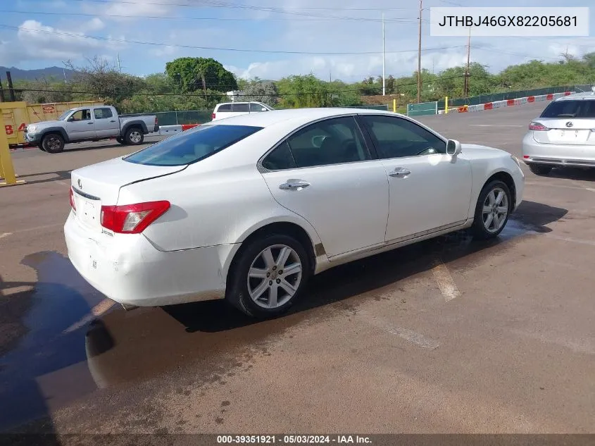 2008 Lexus Es 350 VIN: JTHBJ46GX82205681 Lot: 39351921