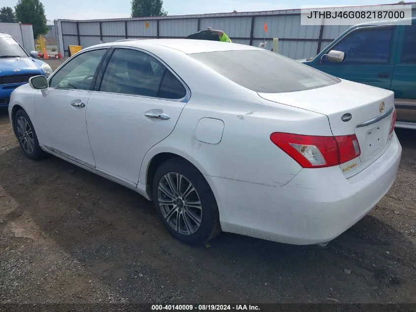 2008 Lexus Es 350 VIN: JTHBJ46G082187000 Lot: 40140009