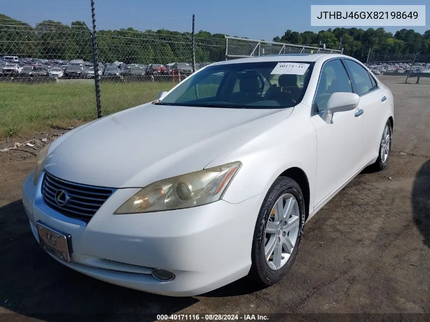 2008 Lexus Es 350 VIN: JTHBJ46GX82198649 Lot: 40171116